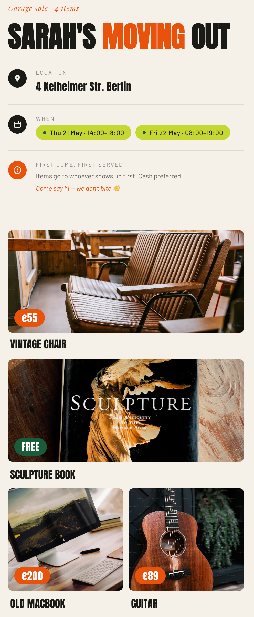 Bazard sale page on mobile